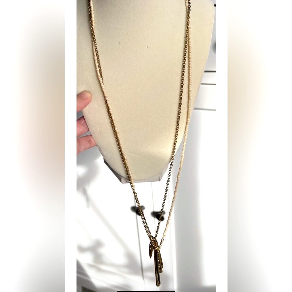 Lucky Brand Multi Strand Desert Charm Gold Necklace Arrow Beaded 34”